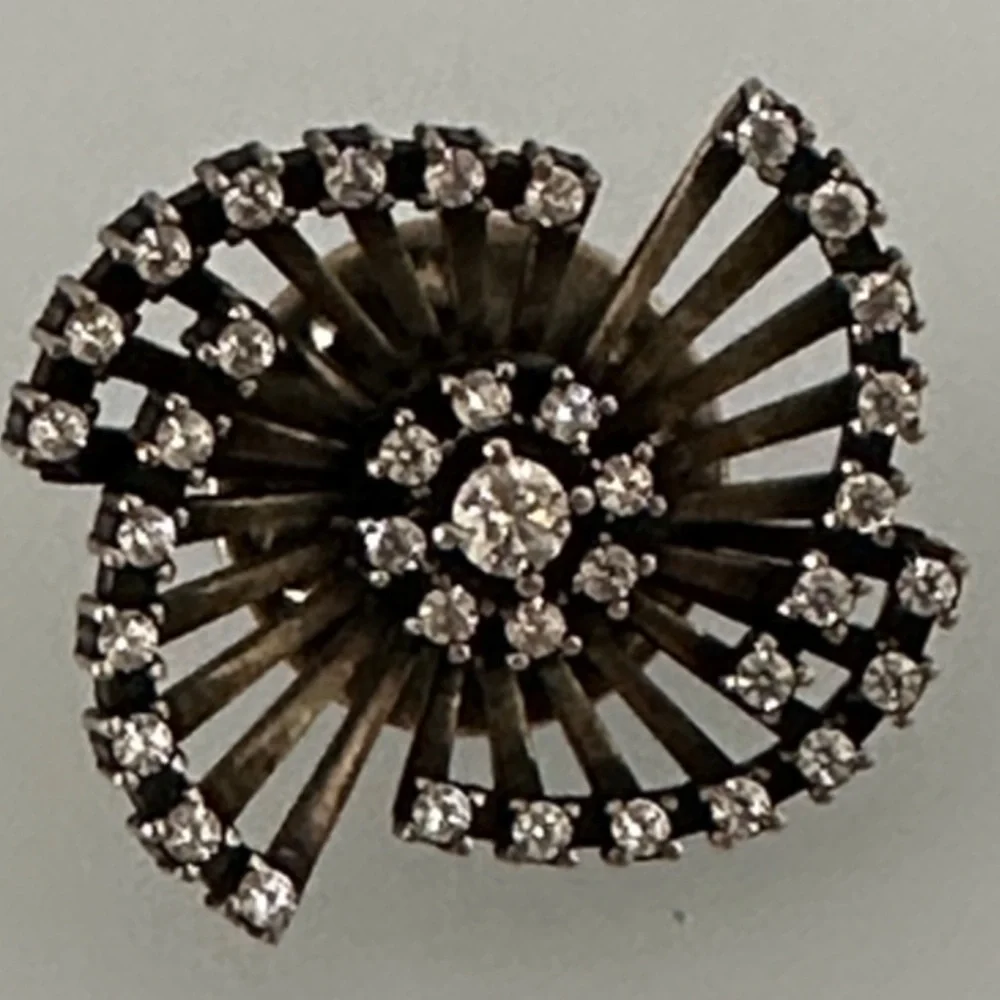 SAINT LAURENT authentic 100% Brooch - White Crystals Silver